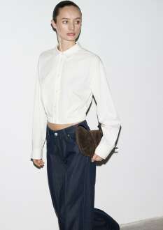 Mavi Ekru Crop Loose Fit Kadın Gömlek 1211430-70057 