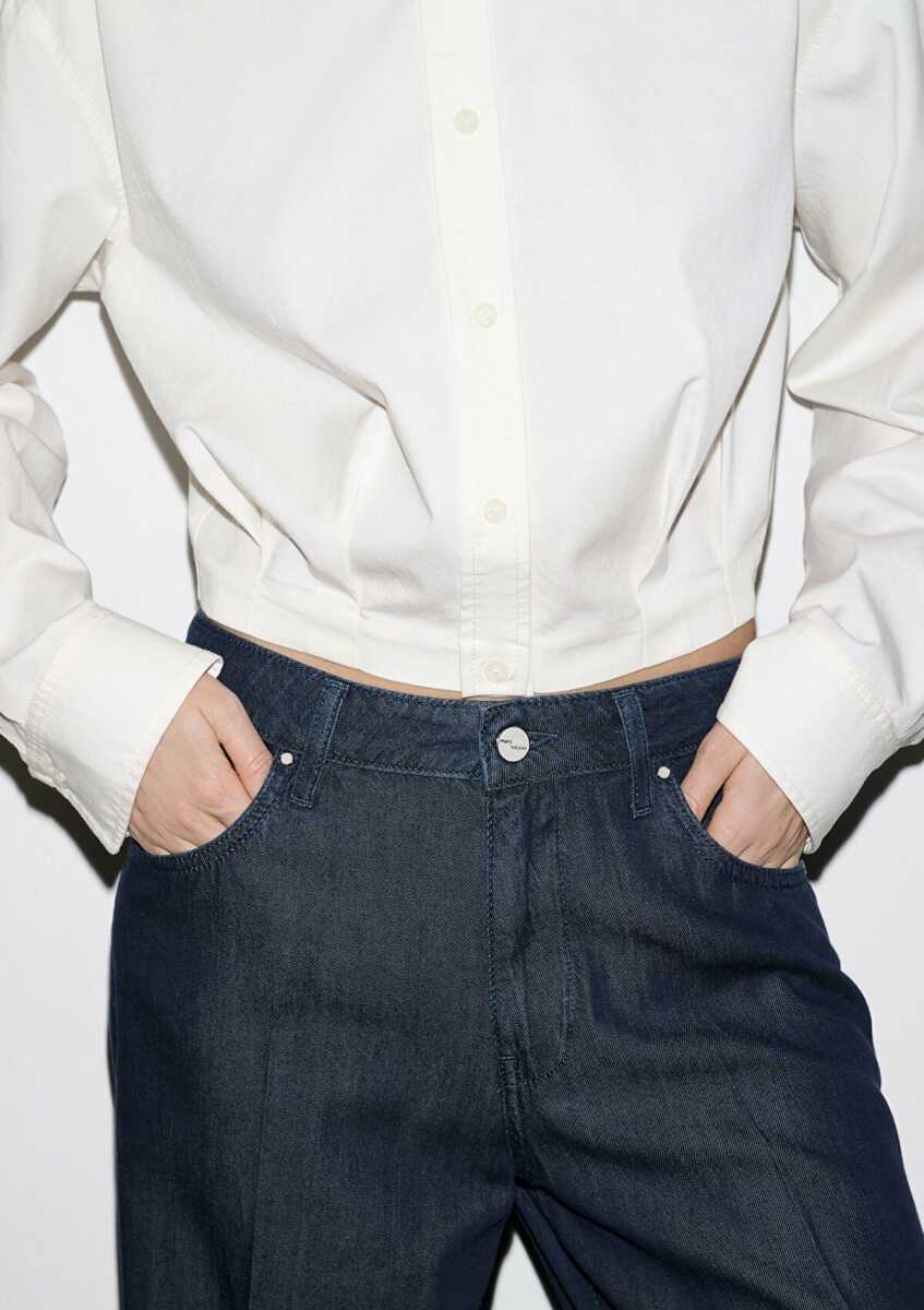 Mavi Ekru Crop Loose Fit Kadın Gömlek 1211430-70057 (1)