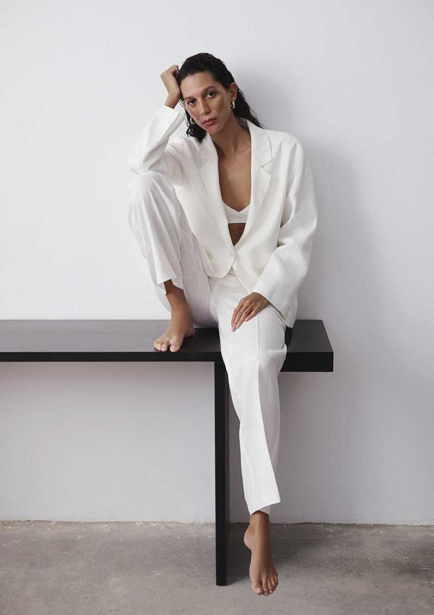 Mavi Ekru Keten Blazer Kadın Ceket 1110850-70057