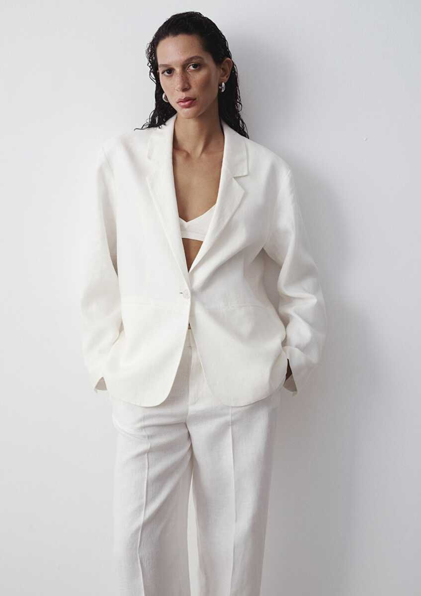 Mavi Ekru Keten Blazer Kadın Ceket 1110850-70057 (1)