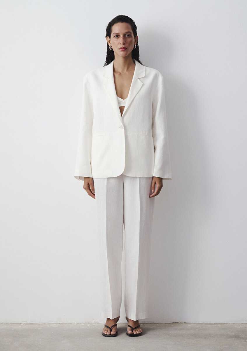 Mavi Ekru Keten Blazer Kadın Ceket 1110850-70057 - 3