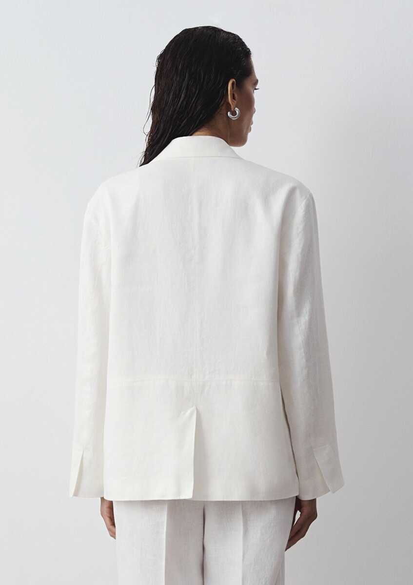 Mavi Ekru Keten Blazer Kadın Ceket 1110850-70057 - 4