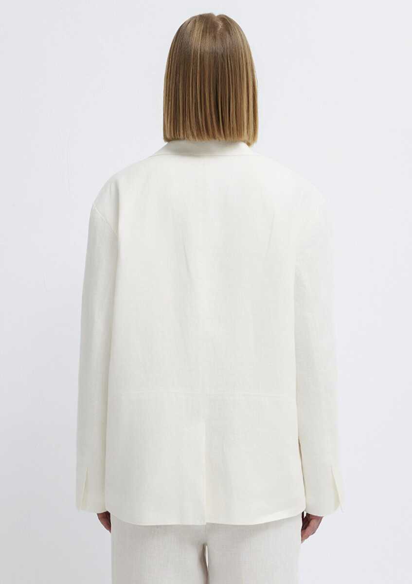 Mavi Ekru Keten Blazer Kadın Ceket 1110850-70057 - 6