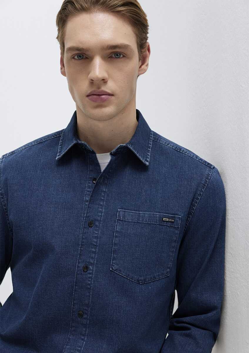 Mavi Eric Mavi Edition Puslu İndigo Mavisi Regular Fit Erkek Jean Gömlek 0211504-91348 (1)