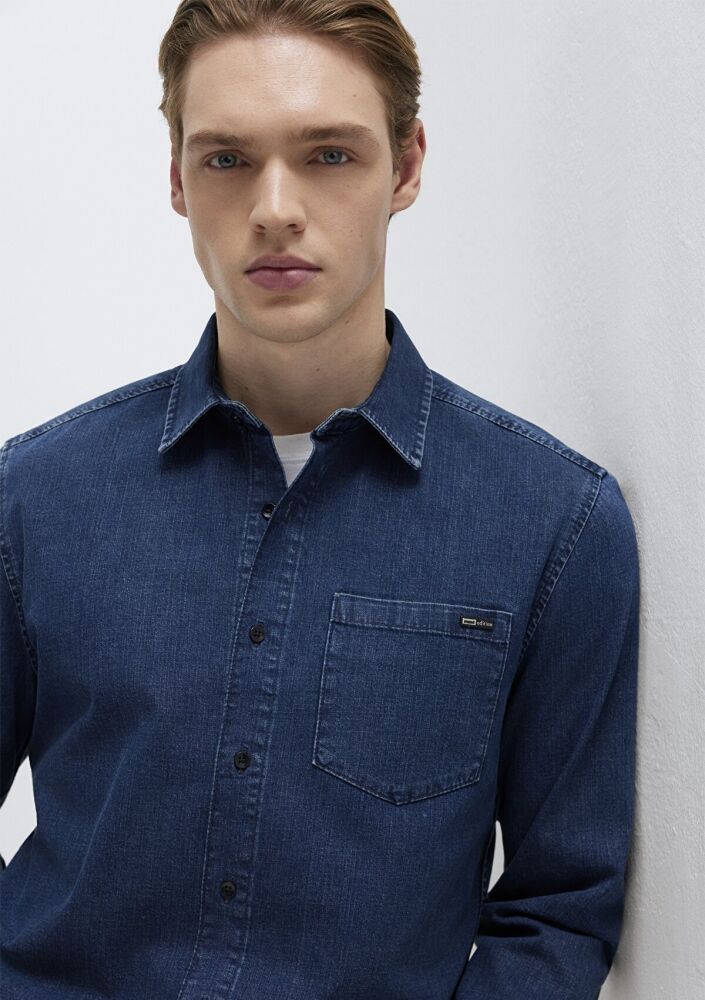 Mavi Eric Mavi Edition Puslu İndigo Mavisi Regular Fit Erkek Jean Gömlek 0211504-91348 (1)
