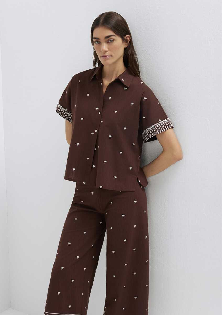 Mavi Etnik Baskılı Kahverengi Loose Fit Kadın Gömlek 1211439-91493
