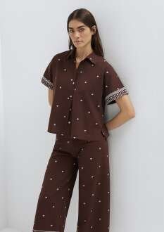 Mavi Etnik Baskılı Kahverengi Loose Fit Kadın Gömlek 1211439-91493 