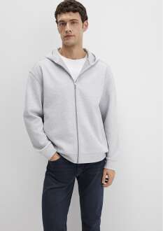 Mavi Fermuarlı Kapüşonlu Gri Erkek Sweat 0S10312-80018