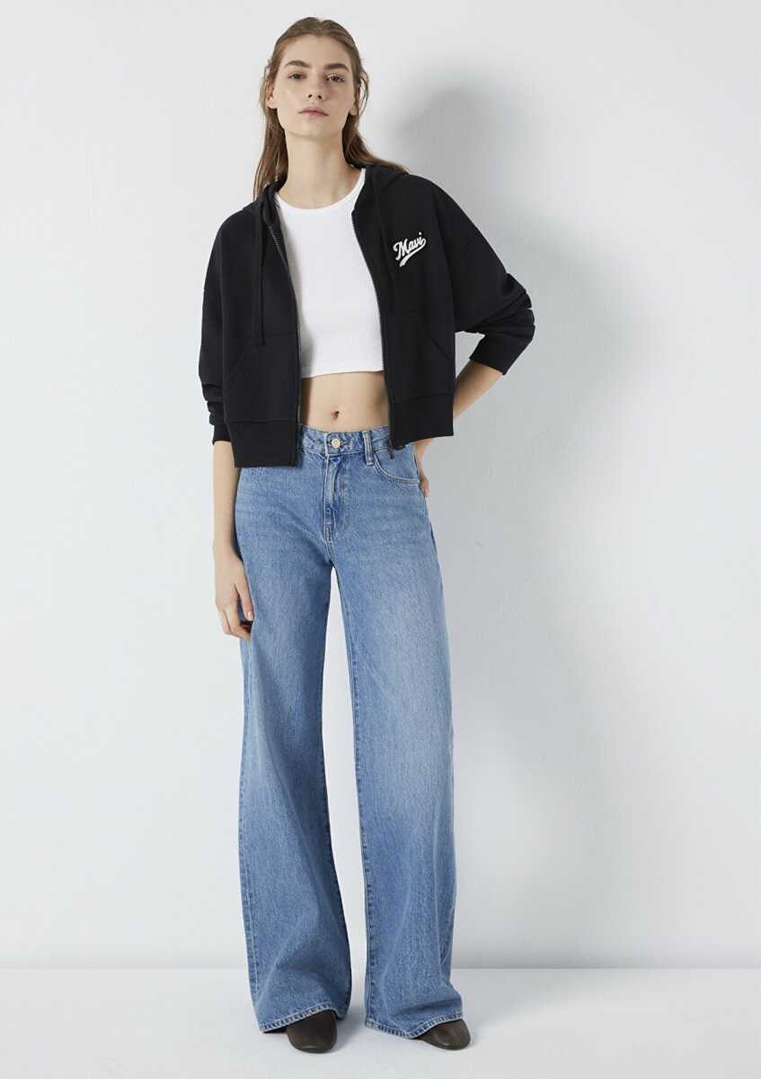 Mavi Fermuarlı Siyah Kadın Sweat 1S10486-900 - Mavi (1)