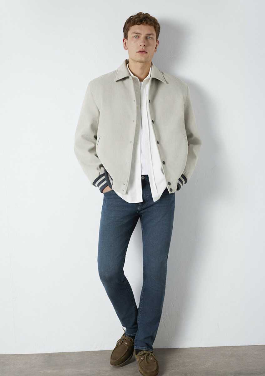 Mavi Gri Biker Loose Fit Erkek Ceket 0110767-70075 - Mavi (1)