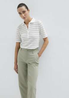 Mavi Gri Çizgi Dokulu Beyaz Kadın Polo Tişört 1613787-88146 