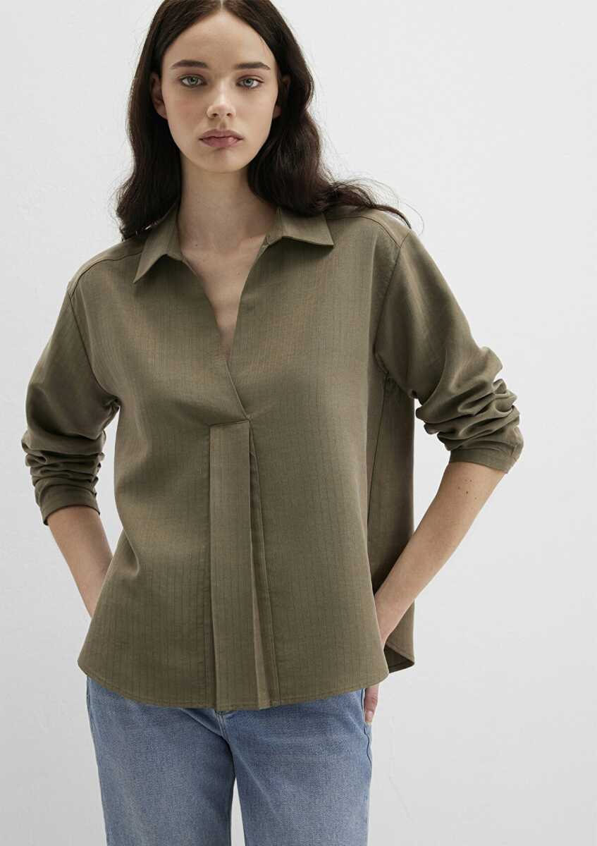 Mavi Haki Tencel Karışımlı Kadın Gömlek 1211423-87538 - Mavi (1)