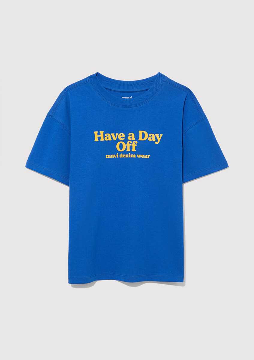 Mavi Have A Day Off Baskılı Çocuk Tişört 6610277-82491 - 1