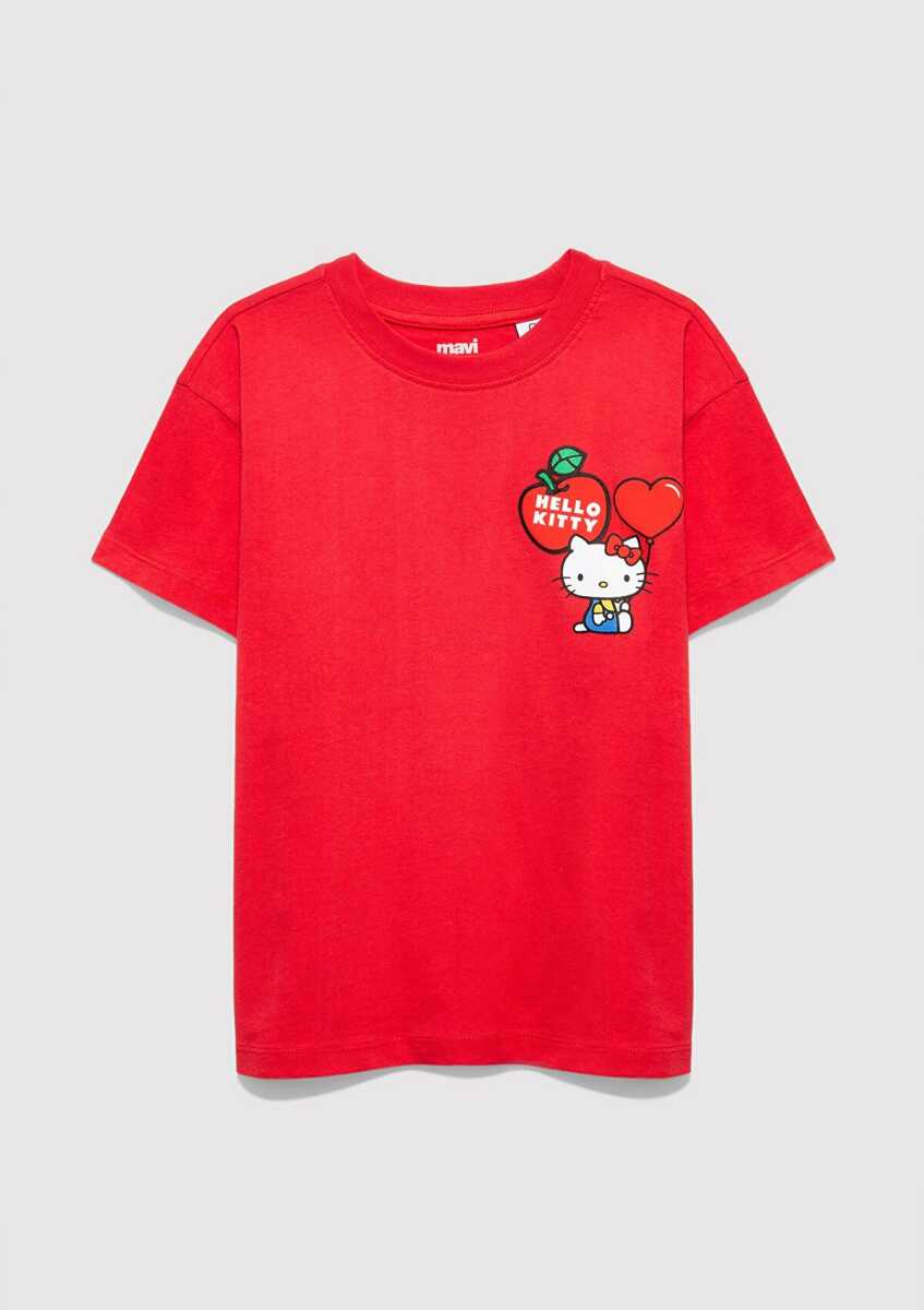 Mavi Hello Kitty Baskılı Kırmızı Loose Fit Çocuk Tişört 7610429-70478 (1)