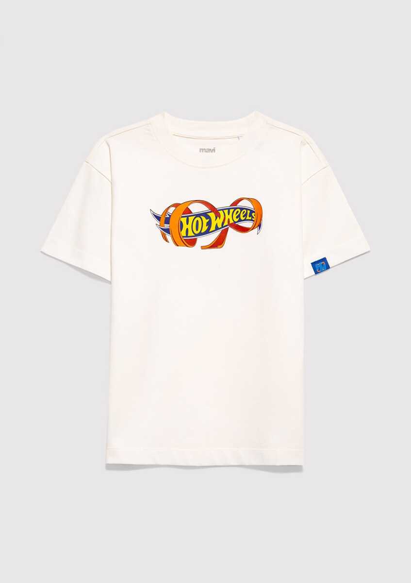 Mavi Hot Wheels Baskılı Ekru Loose Fit Çocuk Tişört 6610428-70057 (1)