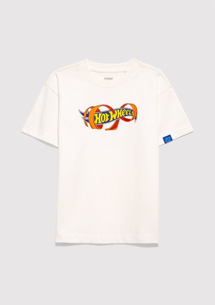 Mavi Hot Wheels Baskılı Ekru Loose Fit Çocuk Tişört 6610428-70057 (1)