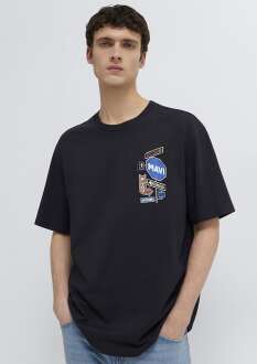 Mavi İşaret Levhası Baskılı Siyah Loose Fit Erkek Tişört 0613391-900