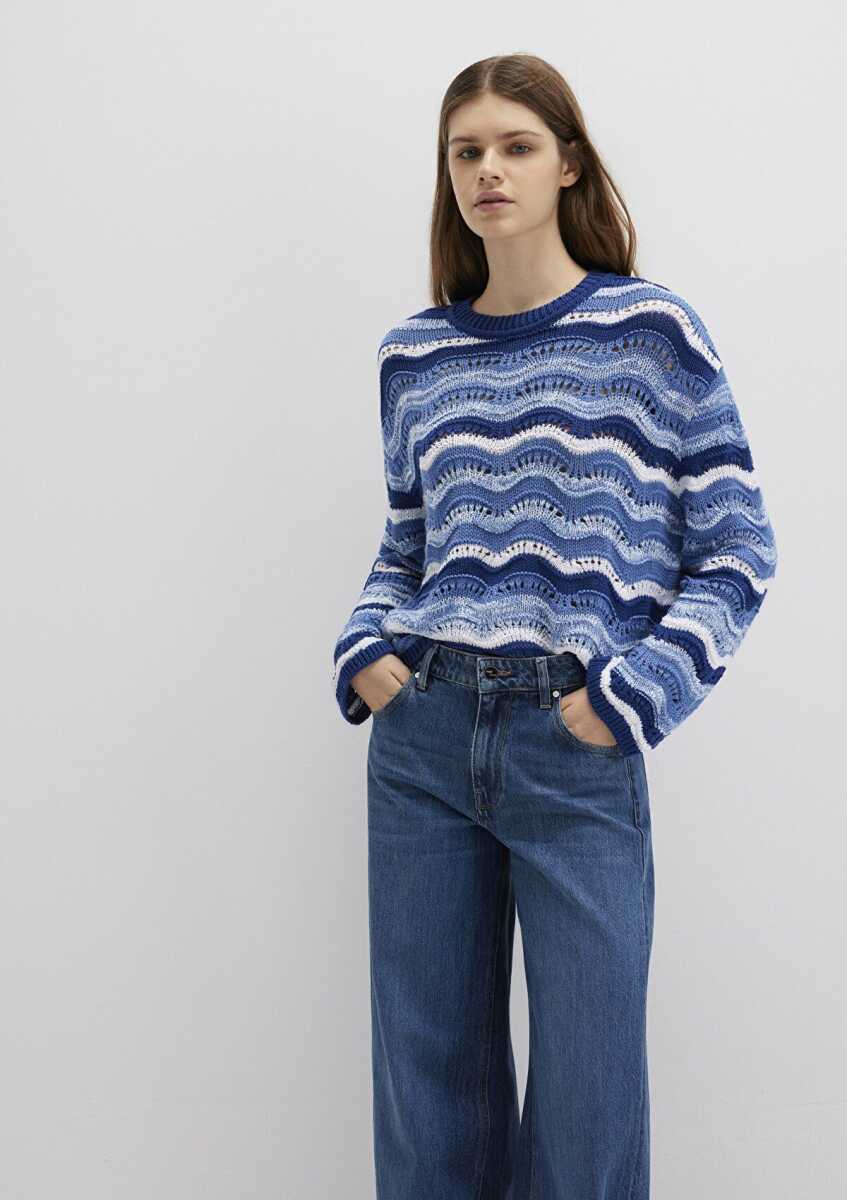 Mavi Jakarlı Mavi Loose Fit Kadın Kazak1710639-70758 - Mavi