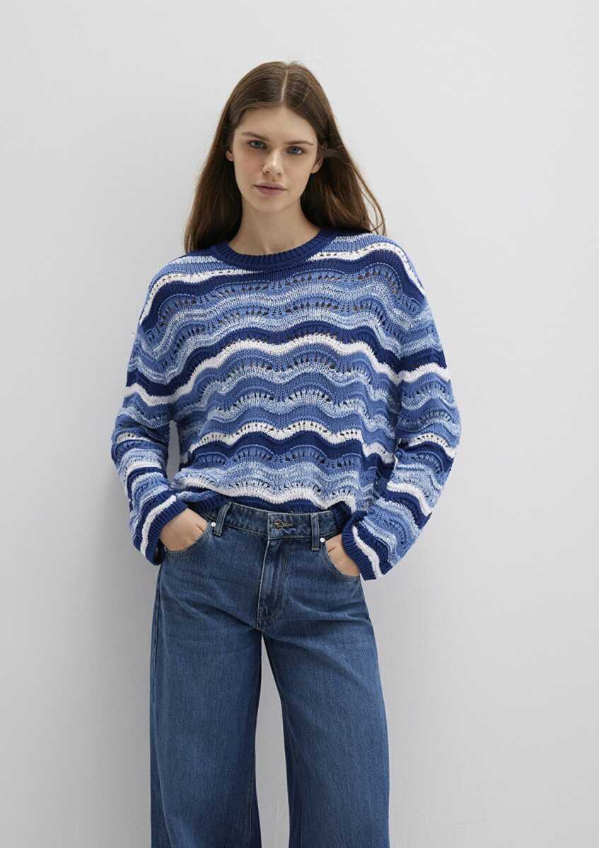 Mavi Jakarlı Mavi Loose Fit Kadın Kazak1710639-70758 - 2