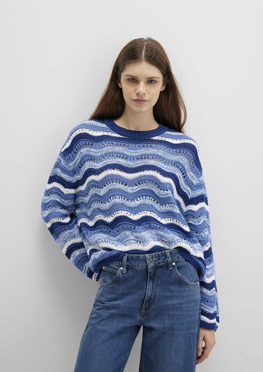Mavi Jakarlı Mavi Loose Fit Kadın Kazak1710639-70758 - 3