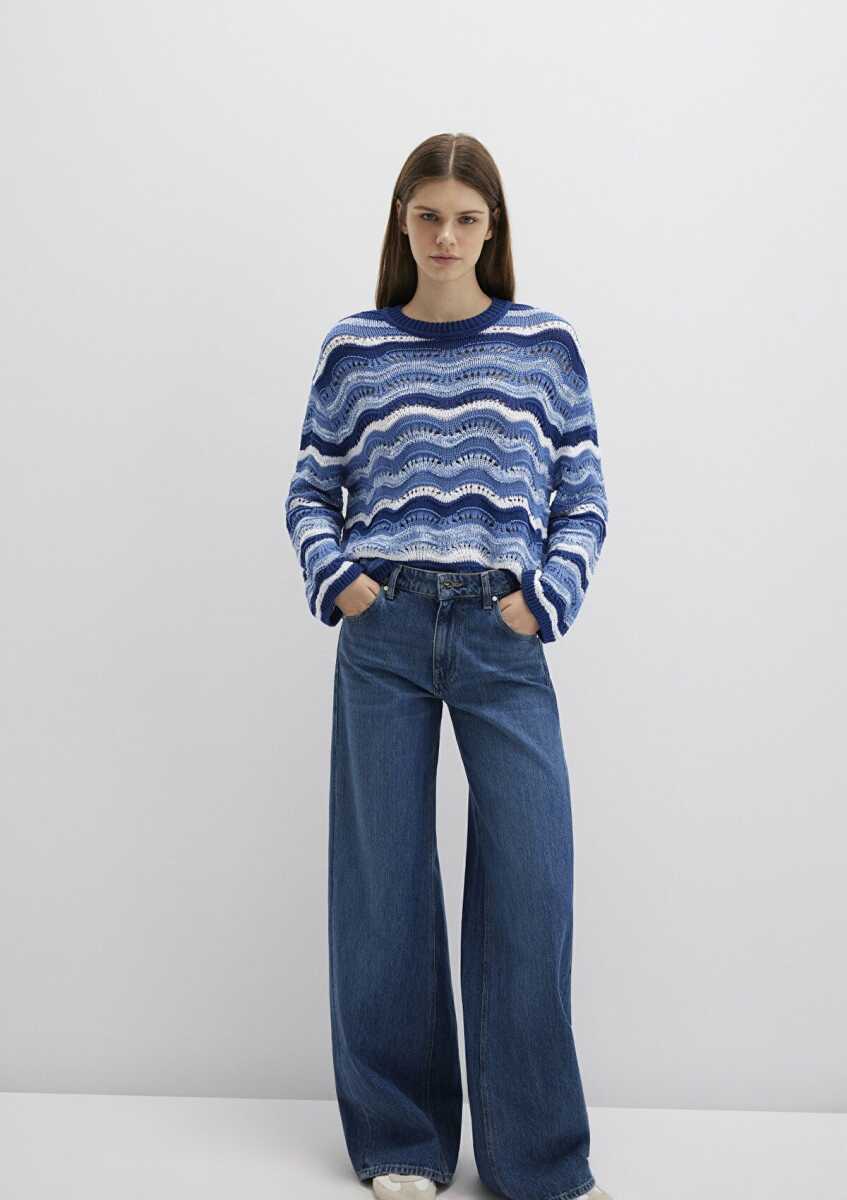 Mavi Jakarlı Mavi Loose Fit Kadın Kazak1710639-70758 - 4