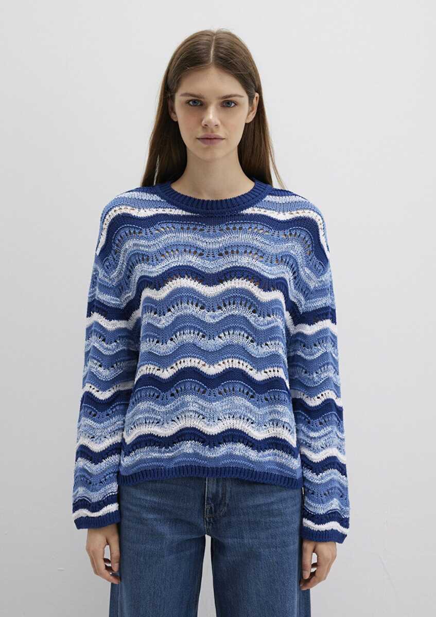Mavi Jakarlı Mavi Loose Fit Kadın Kazak1710639-70758 - 5