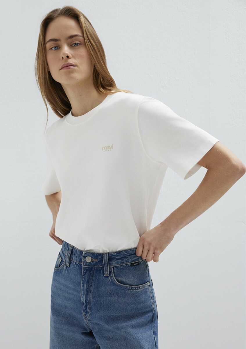 Mavi Jeans Baskılı Ekru Regular Kadın  Tişört 1613804-80194