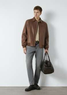 Mavi Kahverengi Biker Suni Deri Loose Fit Erkek Ceket 0110775-70242 