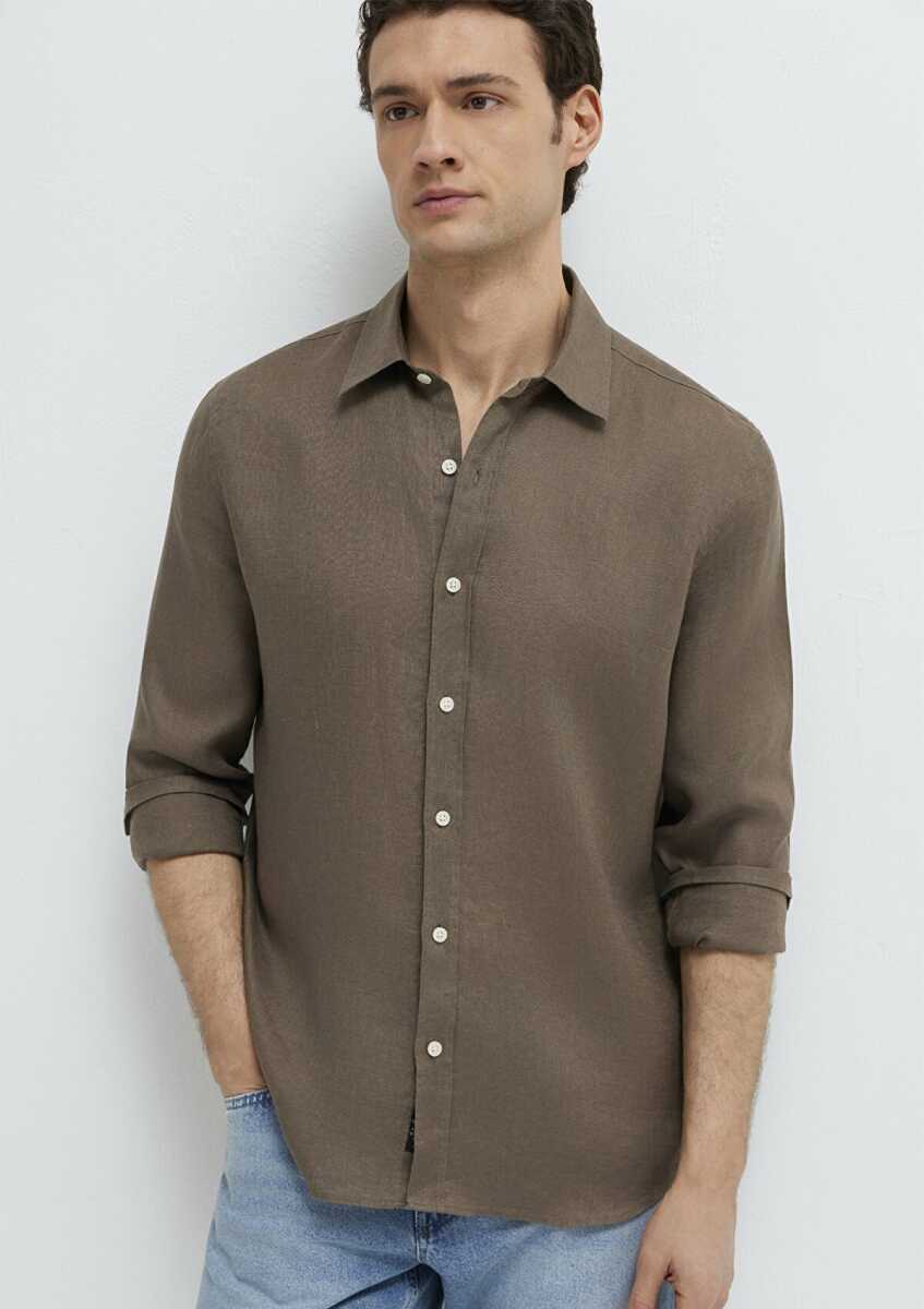 Mavi Kahverengi Keten Erkek Gömlek 0211466-83866