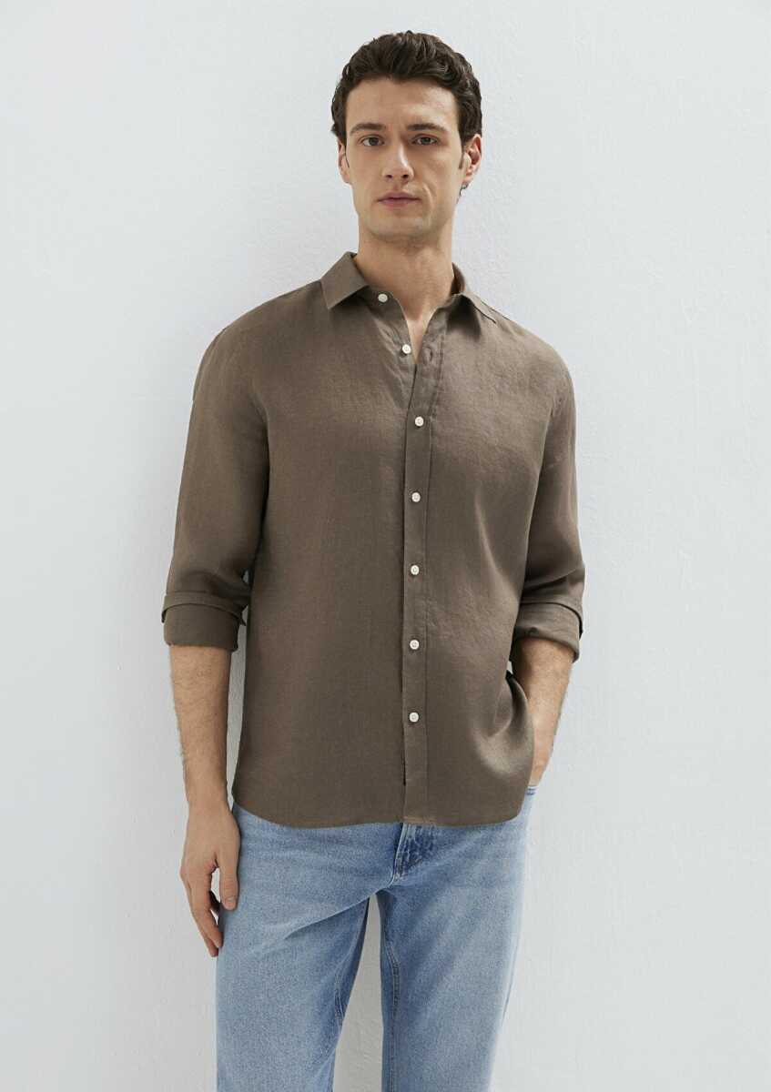 Mavi Kahverengi Keten Erkek Gömlek 0211466-83866 (1)
