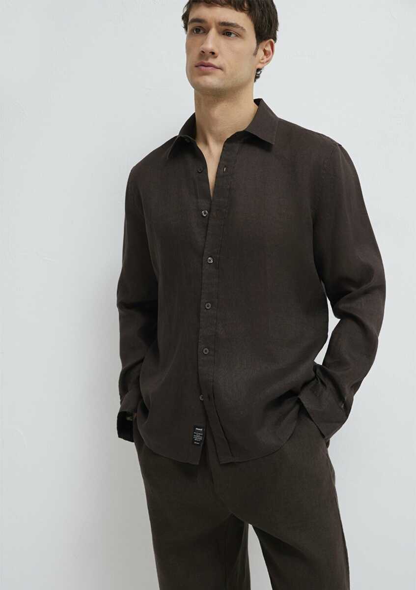 Mavi Kahverengi Keten Karışımlı Erkek Gömlek 0211466-70219