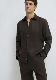 Mavi Kahverengi Keten Karışımlı Erkek Gömlek 0211466-70219 