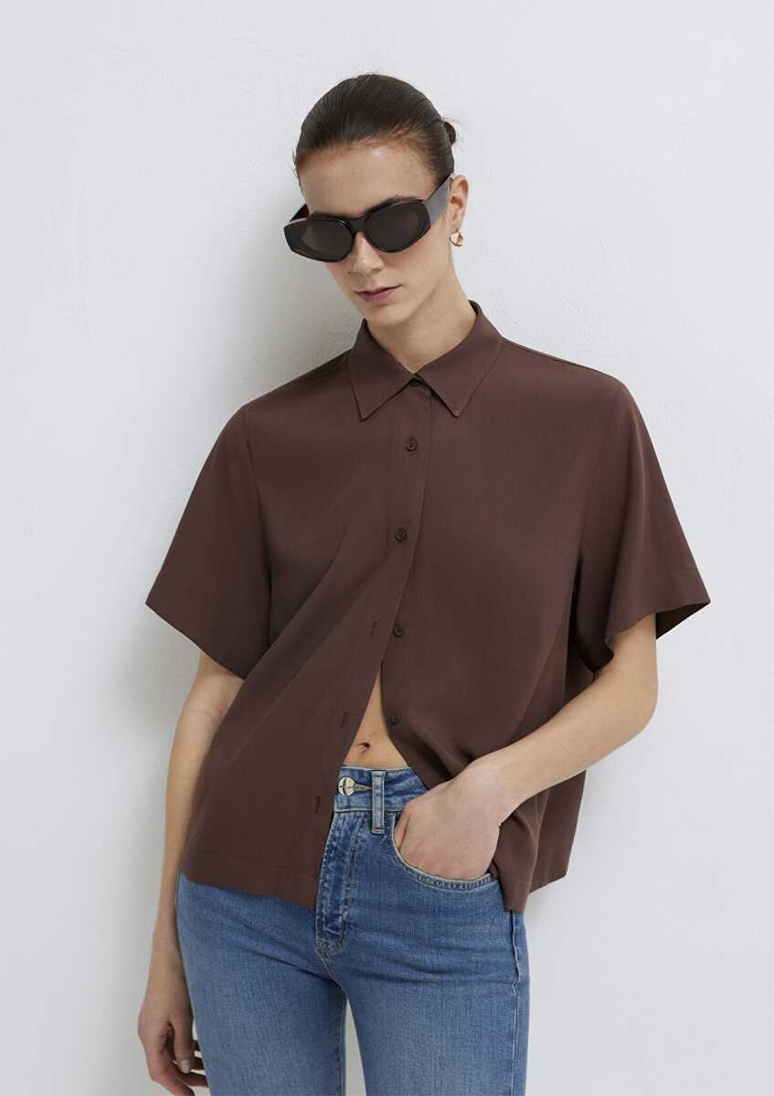 Mavi Kahverengi Loose Fit Kadın Gömlek 1211613-87537