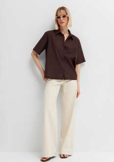 Mavi Kahverengi Loose Fit Kadın Gömlek 1211615-88083