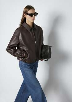 Mavi Kahverengi Suni Deri Oversize Kadın Ceket 1110614-88083 