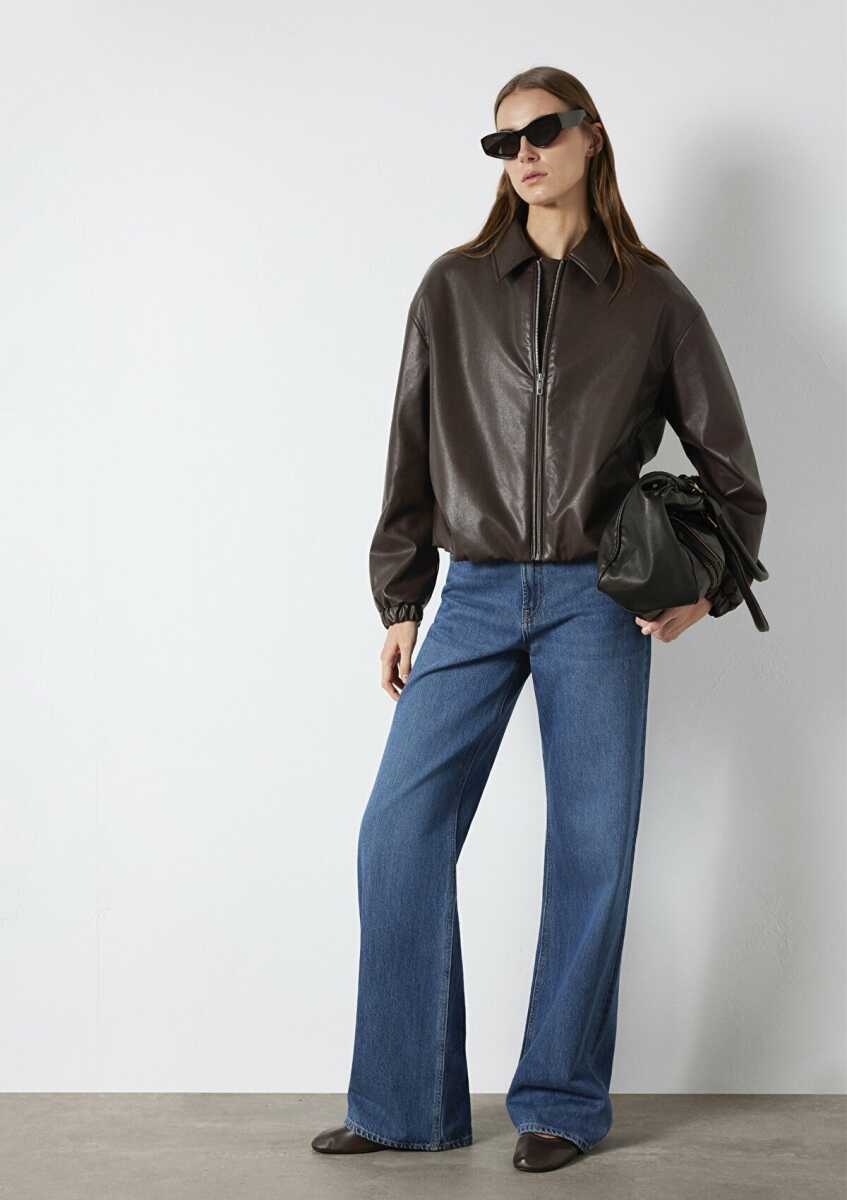 Mavi Kahverengi Suni Deri Oversize Kadın Ceket 1110614-88083 - 3