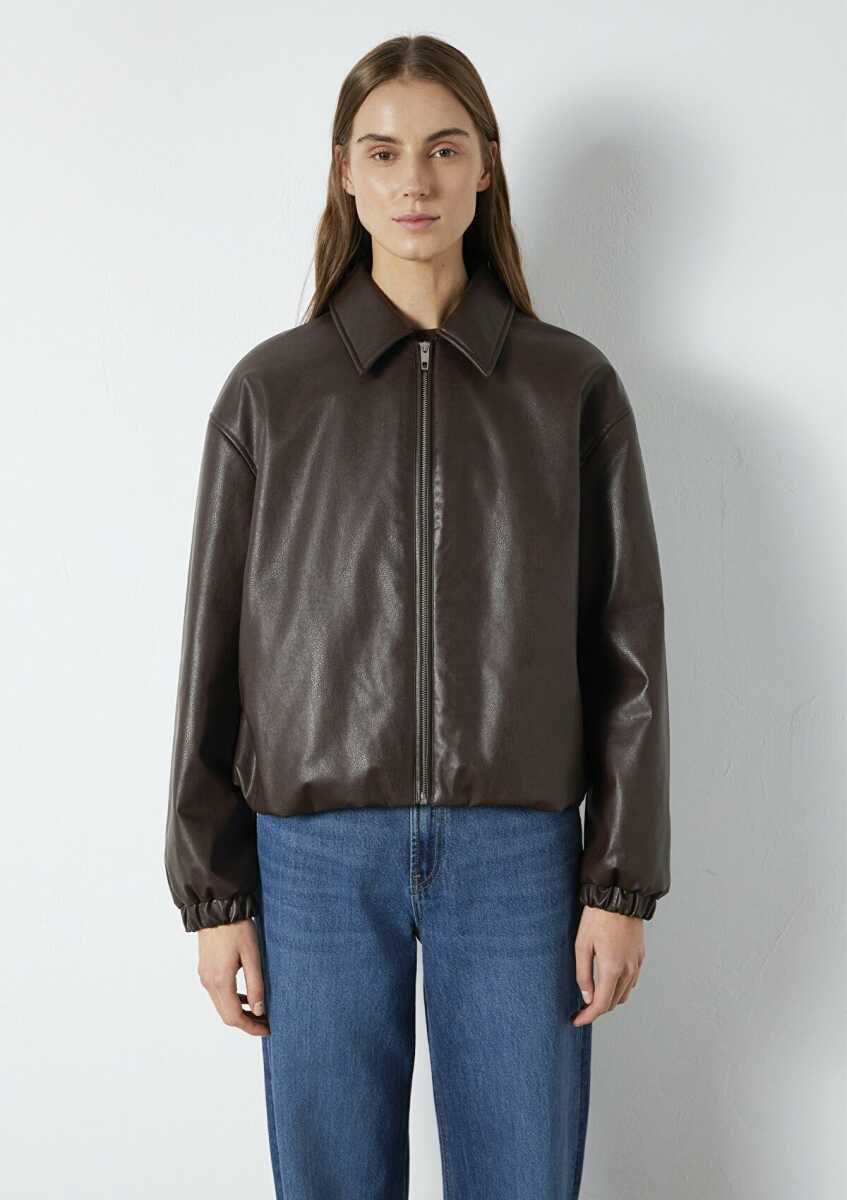 Mavi Kahverengi Suni Deri Oversize Kadın Ceket 1110614-88083 - 4