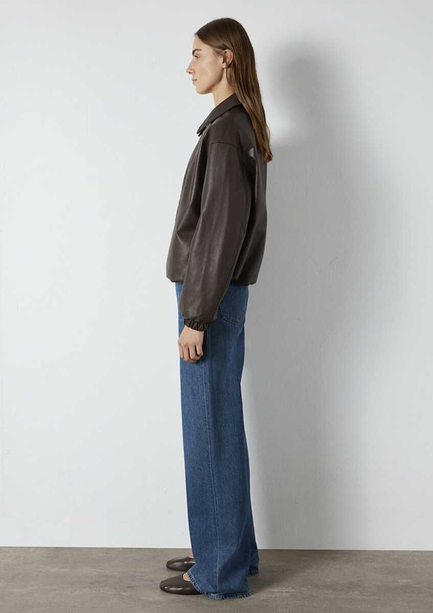 Mavi Kahverengi Suni Deri Oversize Kadın Ceket 1110614-88083 - 5