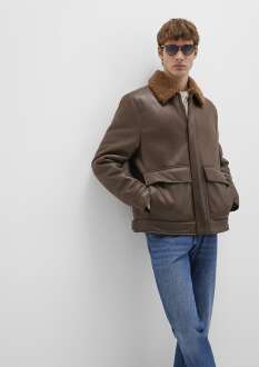 Mavi Kahverengi Suni Kürk Detaylı Suni Deri Erkek Ceket 0110669-70240 