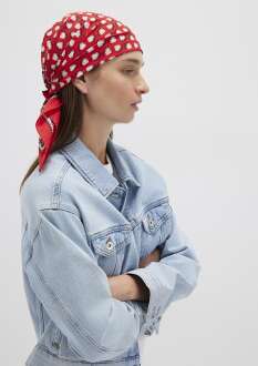 Mavi Kalp Baskılı Kırmızı Kadın Bandana 1913411-86417 
