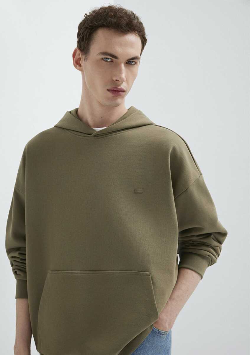 Mavi Kapüşonlu Bej Boxy Fit Erkek Sweatshirt 0S10416-71564