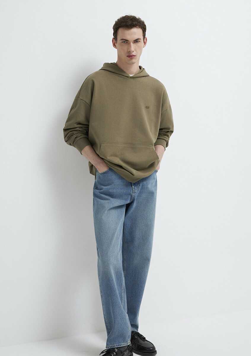 Mavi Kapüşonlu Bej Boxy Fit Erkek Sweatshirt 0S10416-71564 (1)