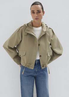 Mavi Kapüşonlu Bel Detaylı Bej Kısa Oversize Kadın Ceket 1110756-70354 