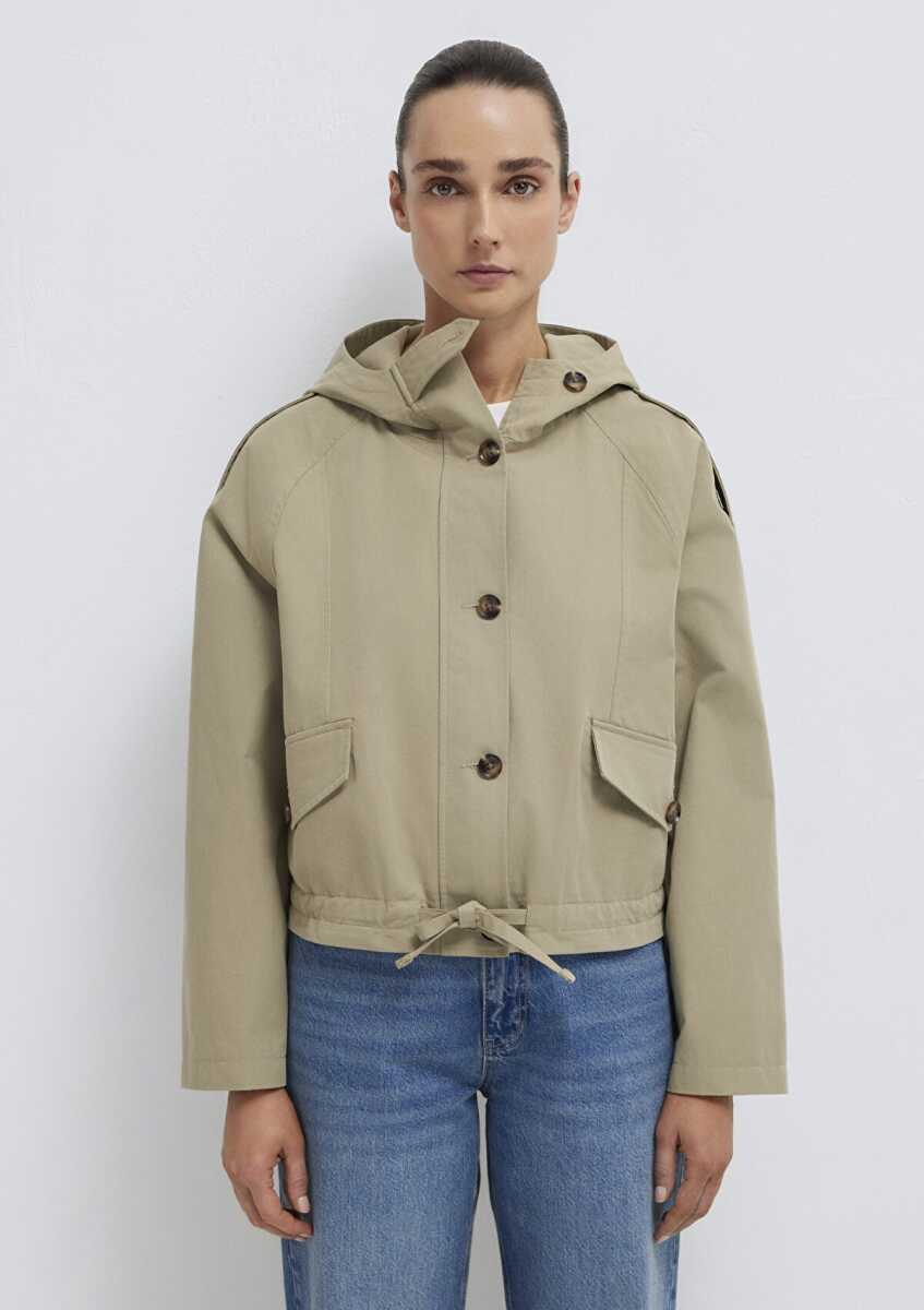 Mavi Kapüşonlu Bel Detaylı Bej Kısa Oversize Kadın Ceket 1110756-70354 - 3