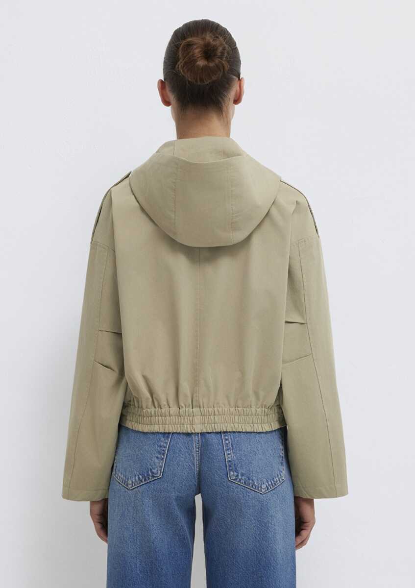 Mavi Kapüşonlu Bel Detaylı Bej Kısa Oversize Kadın Ceket 1110756-70354 - 5