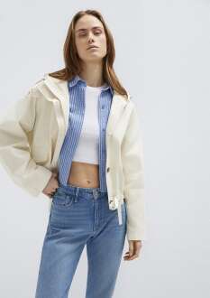 Mavi Kapüşonlu Bel Detaylı Ekru Kısa Oversize Kadın Ceket 1110756-70065 