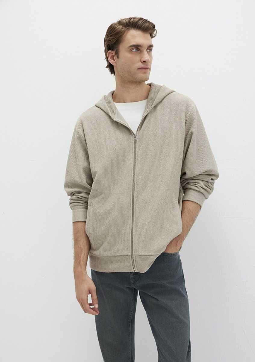 Mavi Kapüşonlu Fermuarlı Bej Loose Fit Erkek Sweat 0S10520-70154 - Mavi