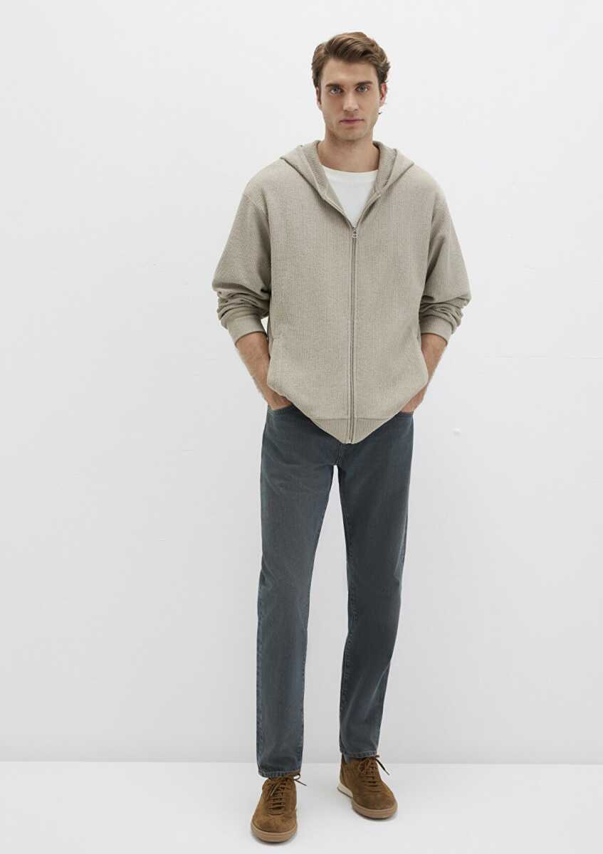 Mavi Kapüşonlu Fermuarlı Bej Loose Fit Erkek Sweat 0S10520-70154 - Mavi (1)