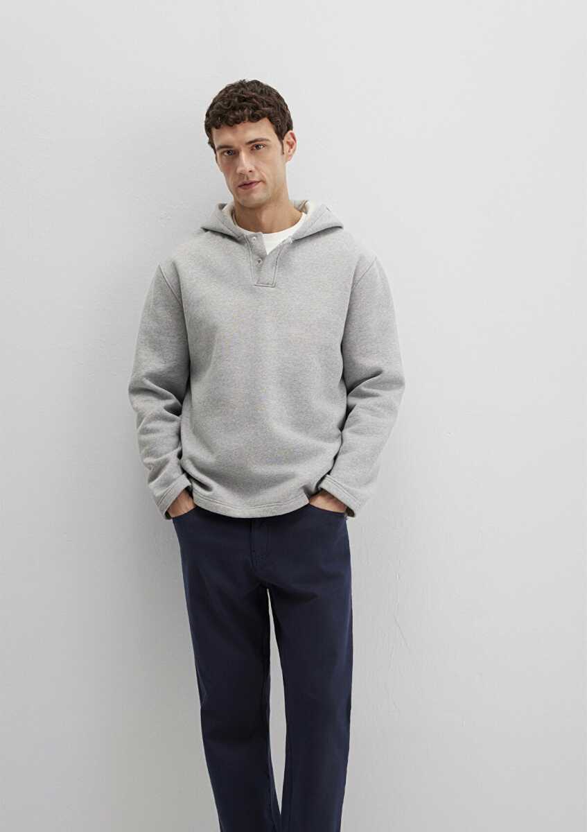 Mavi Kapüşonlu Gri Loose Fit Erkek Sweat 0S10518-80018 - Mavi (1)