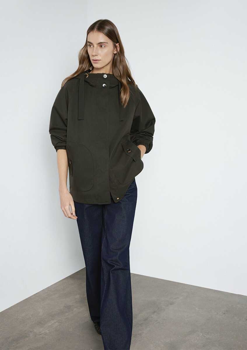 Mavi Kapüşonlu Haki Loose Fit Kadın Ceket 1110014-90707